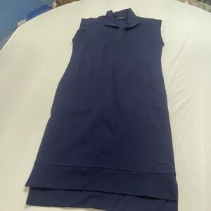 Brigitte Brianna Navy Blue Gia Dress Double Knit Ponte Stretch Mock Neck Medium